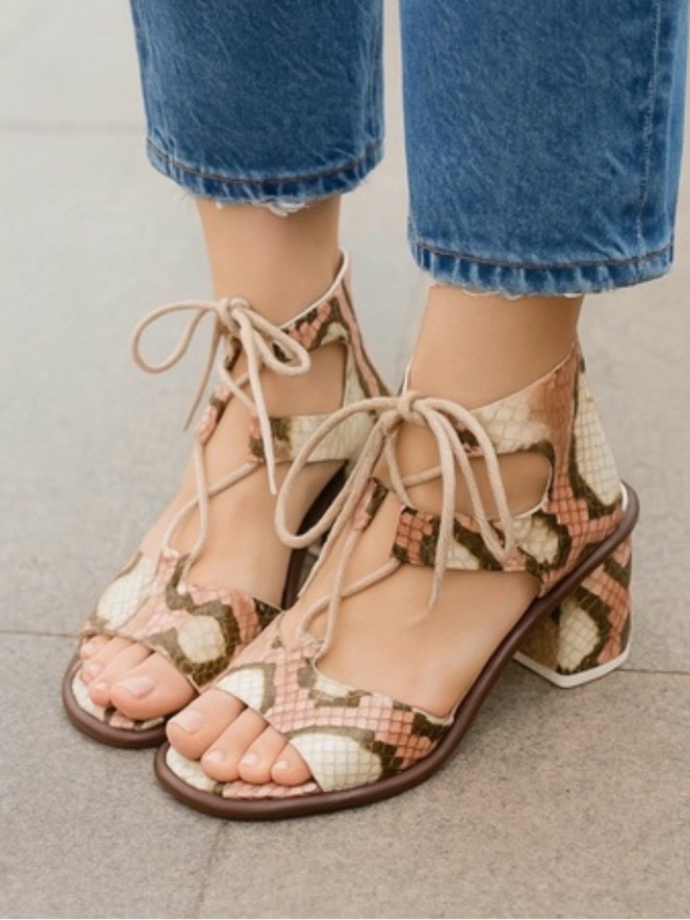 Miista Women's Snakeskin Leather Block-heel Sandal Shoe Size 37 NEW